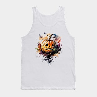 Watercolor Whimsy: The Enchanting Pumpkin Emblem Tank Top